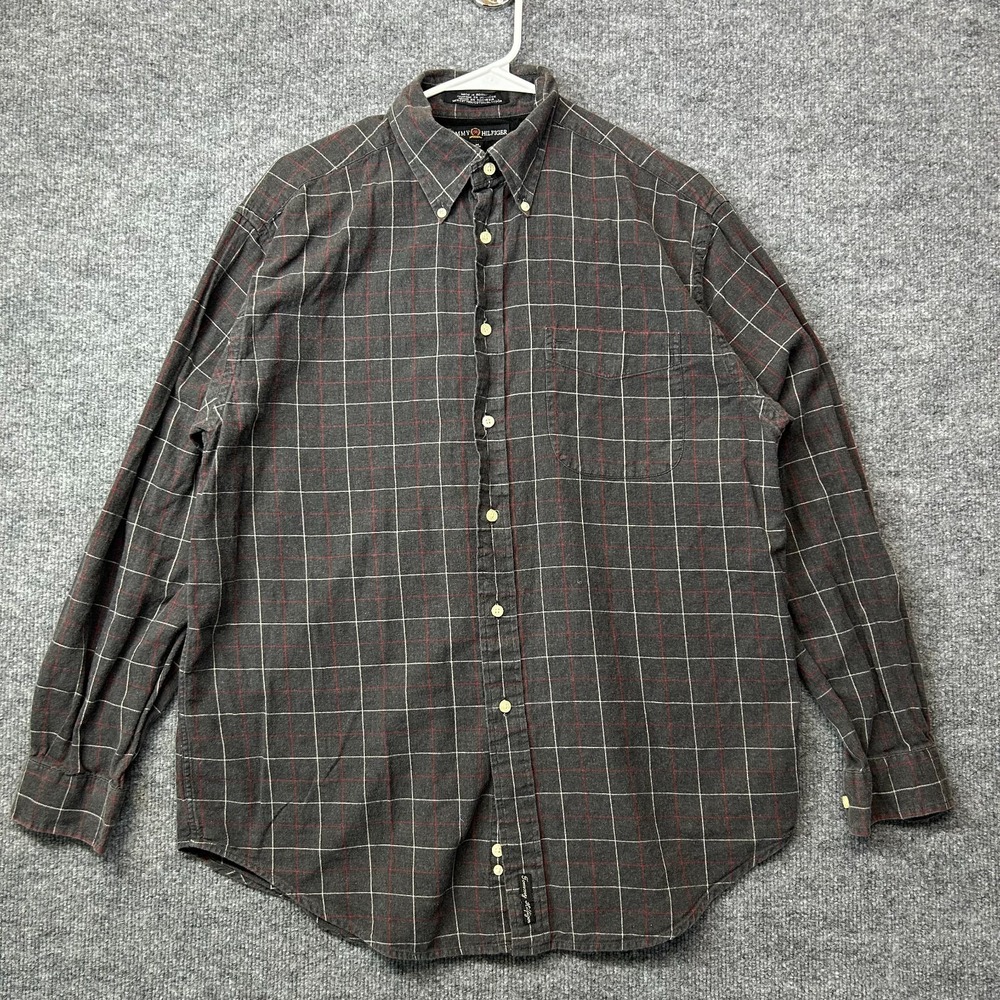 Tommy Hilfiger Button Down Long Sleeve Shirt Men's Brown Windowpane - Medium